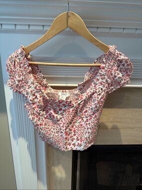 Japna Pink Floral Smocked Crop Top